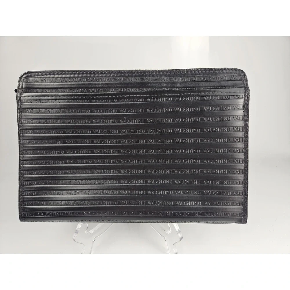 Valentino by Mario Valentino V Logo Signature Black‎ Leather Clutch Bag